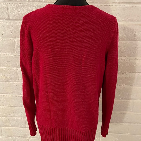CHAPS red v-neck pullover tunic sweater with cable knit design, sz L - Picture 3 of 5